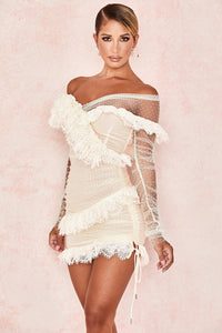 Lace long-sleeved short skirt polka-dot mesh splicing sexy hip-hugging dress ready for sale - Sallomin