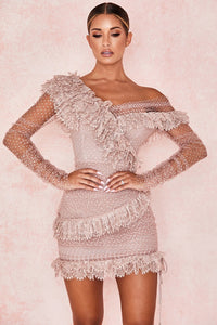 Lace long-sleeved short skirt polka-dot mesh splicing sexy hip-hugging dress ready for sale - Sallomin