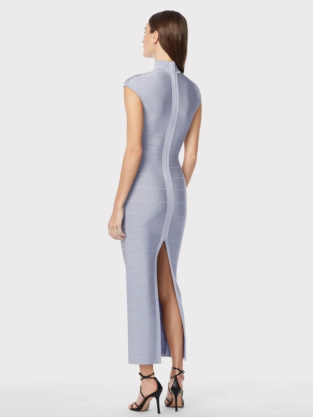 Grey Bandage Dress Stand Collar