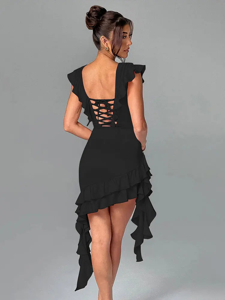 Ruffle Backless Mini Dress