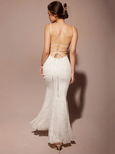 White Backless Lace-up  Dress