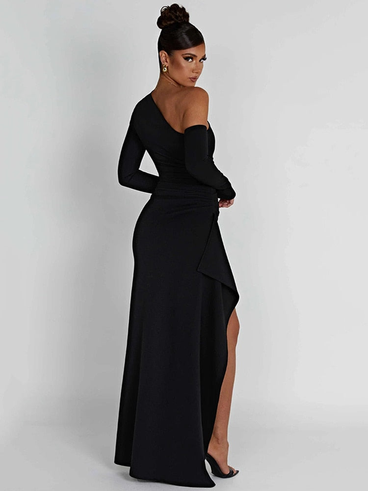 Oblique Shoulder  Maxi Dress