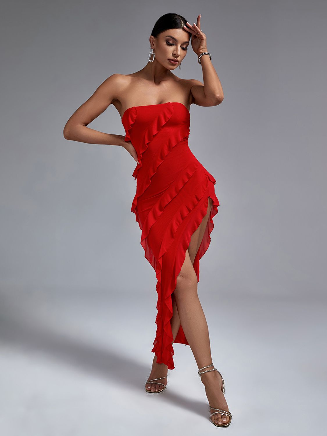 Maxi Long Party DressRuffle Red