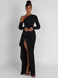 Oblique Shoulder  Maxi Dress