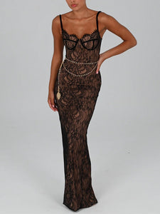 Elegant Lace Print Maxi Dress