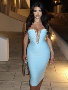 Sky Blue Mesh Midi  Dress